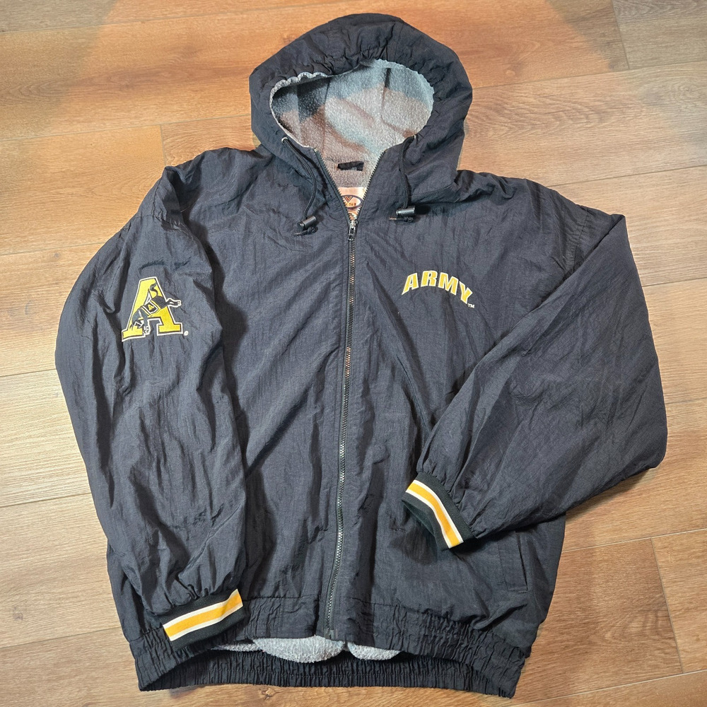 Vintage Army Mule Team Varsity Bomber Jacket Mens XL Black Yellow NCAA USA Vesi